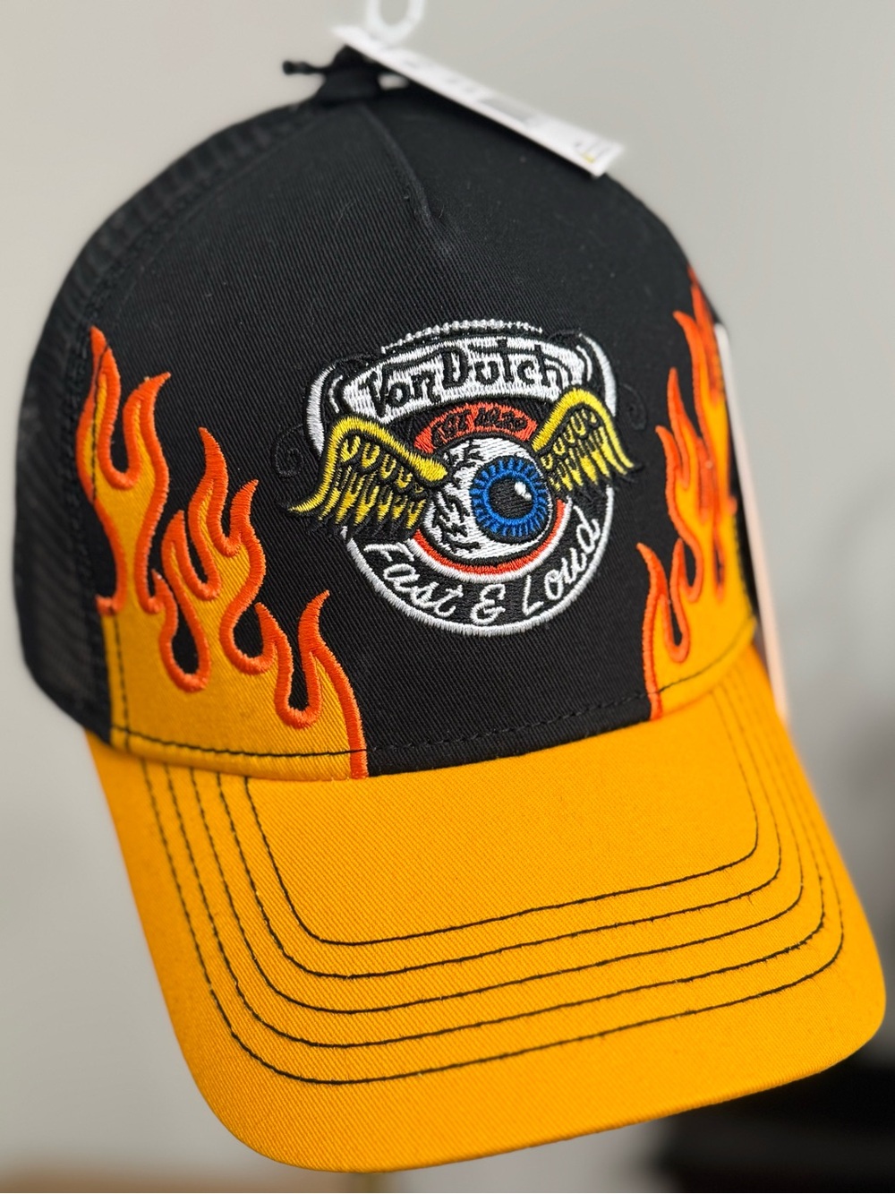 NWT Von Dutch Fast & Loud Flame Embroidered Trucker Hat- Black Orange - Limited - Picture 1 of 9